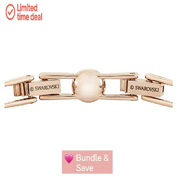 Crystal Tennis Bracelet, 6 3/8 Inches, Rose Gold Tone, White Stones - Picture 4 of 8